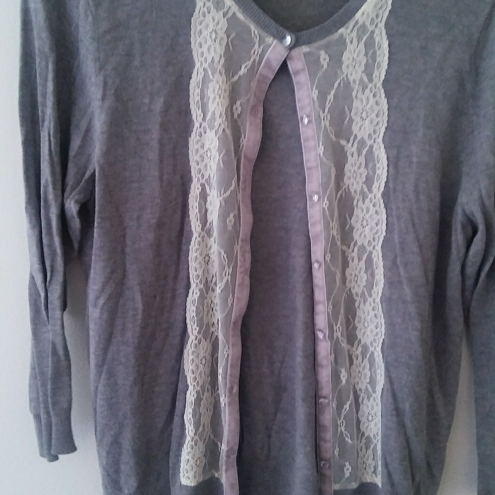 Gray cardigan with lace detail